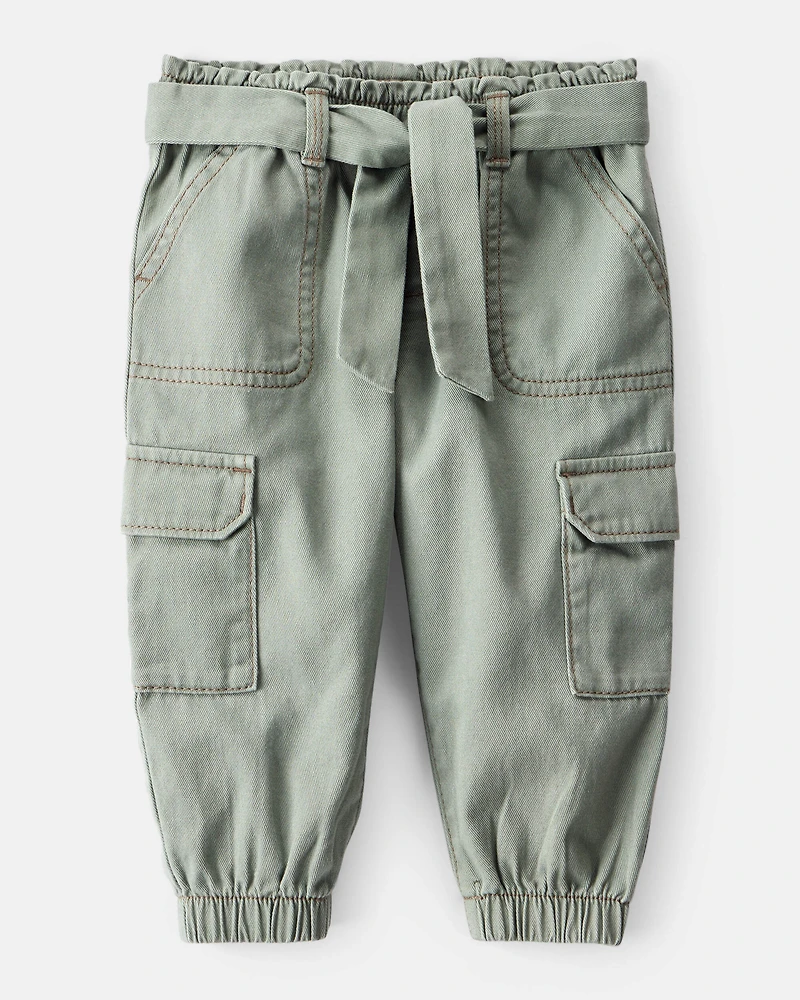 Baby Girl Cotton Cargo Joggers - Green