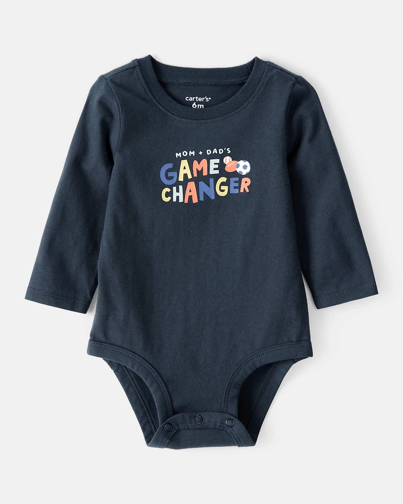 Baby Boy Cotton Long-Sleeve Graphic Bodysuit - Navy Blue
