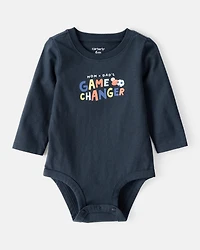 Baby Boy Cotton Long-Sleeve Graphic Bodysuit - Navy Blue