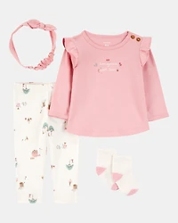 Baby 4-Piece Barn Print Outfit Set