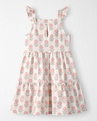 Toddler Girl Organic Cotton Tiered Dress Rosebud Petal Print
