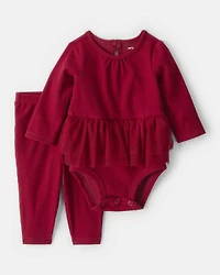 Baby Girl 2-Piece Peplum Tulle Bodysuit & Pant Set - Red