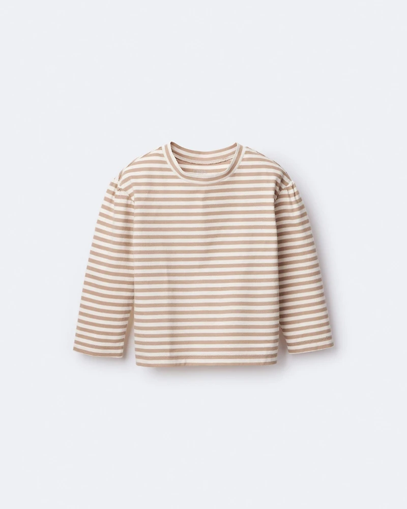 Toddler Girl Striped Long-Sleeve Relaxed Tee - Cream/Tan