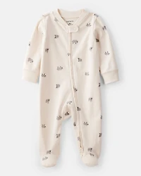 Baby Sheep Print 100% Cotton Long-Sleeve Sleeper - Brown