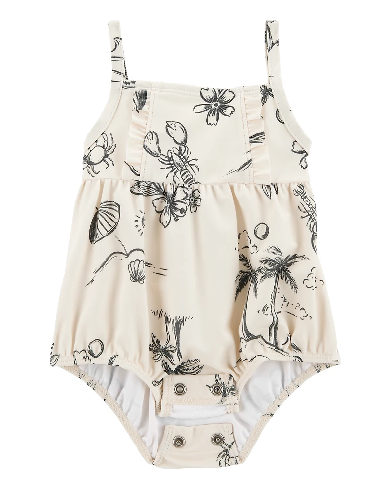 Baby Girl 1-Piece Beach Print Swimsuit