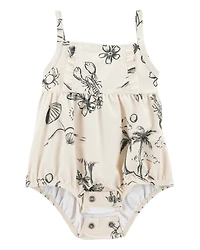 Baby Girl 1-Piece Beach Print Swimsuit