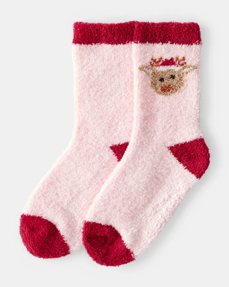 Toddler Reindeer Cozy Socks - Pink