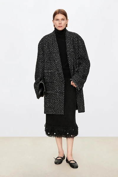 Italian Wool Tweed Suit Coat Black