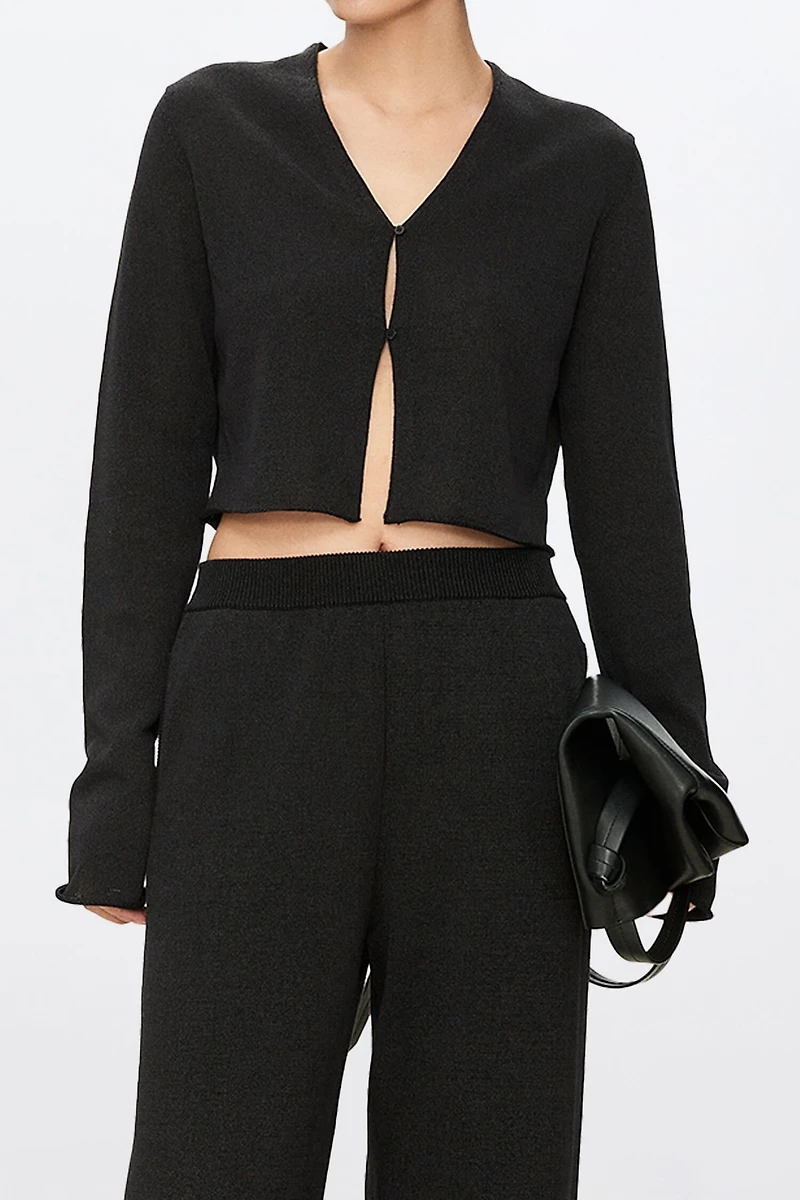 Silk-Cotton Blend V-Neck Short Cardigan