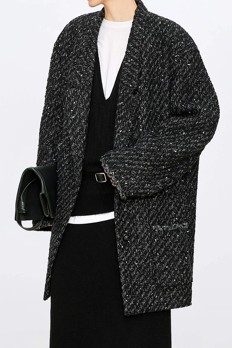 Italian Wool Tweed Suit Coat Black