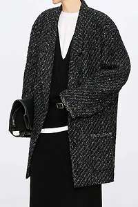 Italian Wool Tweed Suit Coat Black