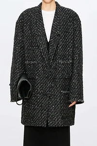 Italian Wool Tweed Suit Coat Black