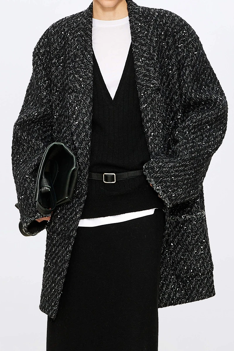 Italian Wool Tweed Suit Coat Black