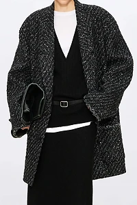 Italian Wool Tweed Suit Coat Black