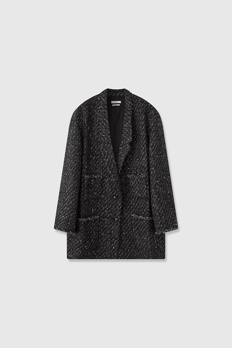 Italian Wool Tweed Suit Coat Black