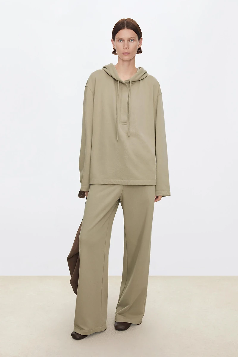 100% Cotton Hooded Henley Sweatshirt