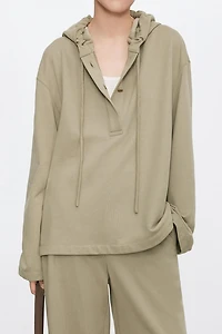 100% Cotton Hooded Henley Sweatshirt