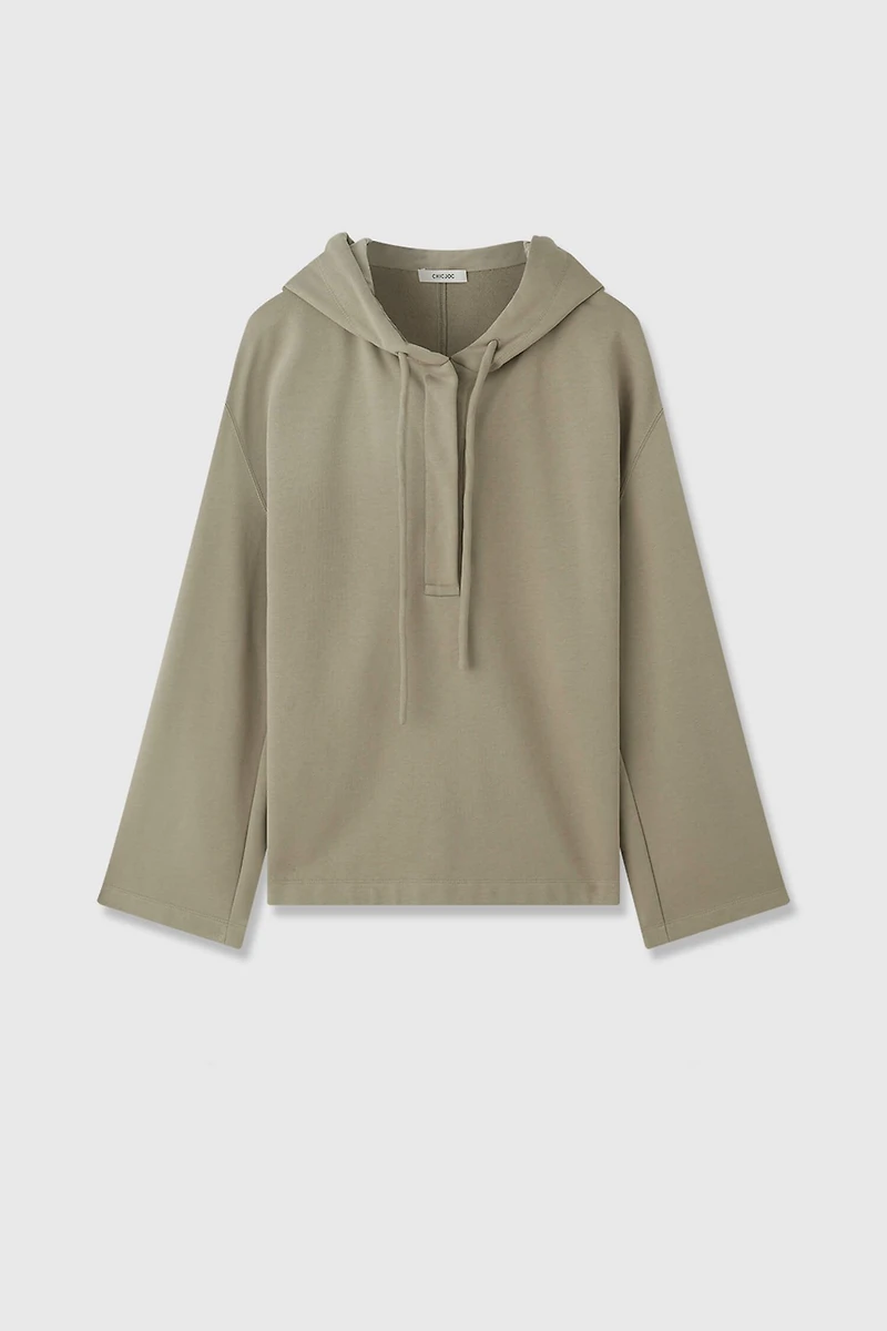 100% Cotton Hooded Henley Sweatshirt