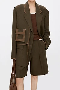 100% French Linen Sheepskin Trimmed Suit