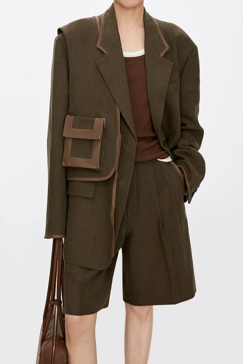 100% French Linen Sheepskin Trimmed Suit