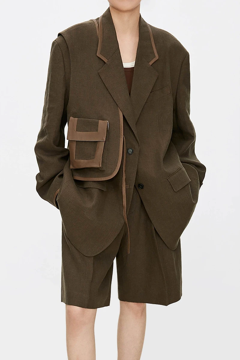 100% French Linen Sheepskin Trimmed Suit