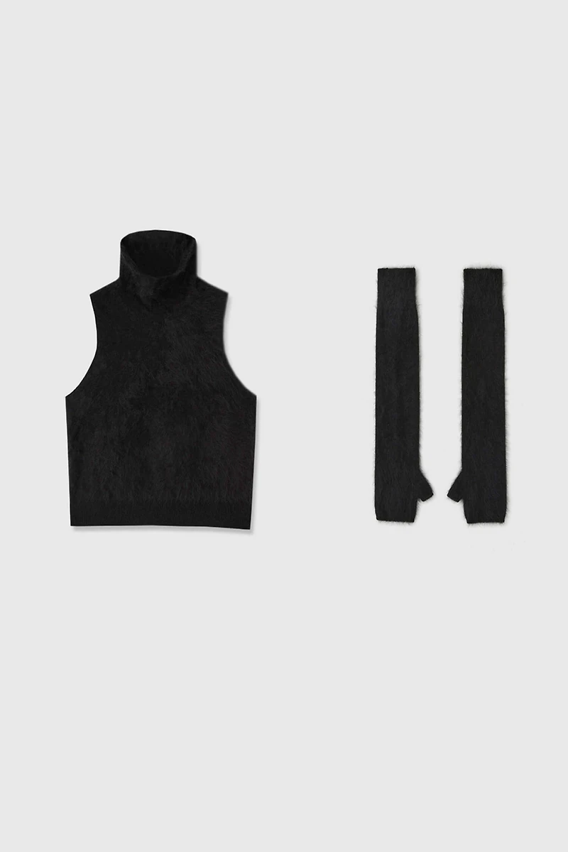 100% Cashmere Turtleneck Tank Top Set