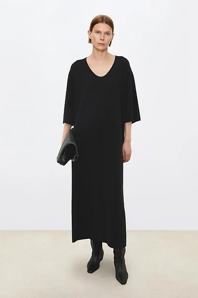 120S German Merino Wool Natural Rolled Hem Maxi Skirt
