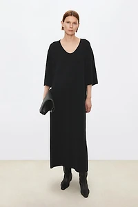 120S German Merino Wool Natural Rolled Hem Maxi Skirt