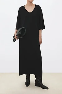 120S German Merino Wool Natural Rolled Hem Maxi Skirt
