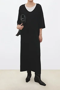 120S German Merino Wool Natural Rolled Hem Maxi Skirt