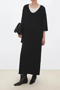 120S German Merino Wool Natural Rolled Hem Maxi Skirt