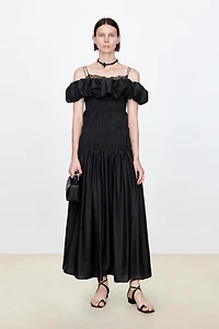 Luxury Silk Puff-Sleeve Smocked Dress