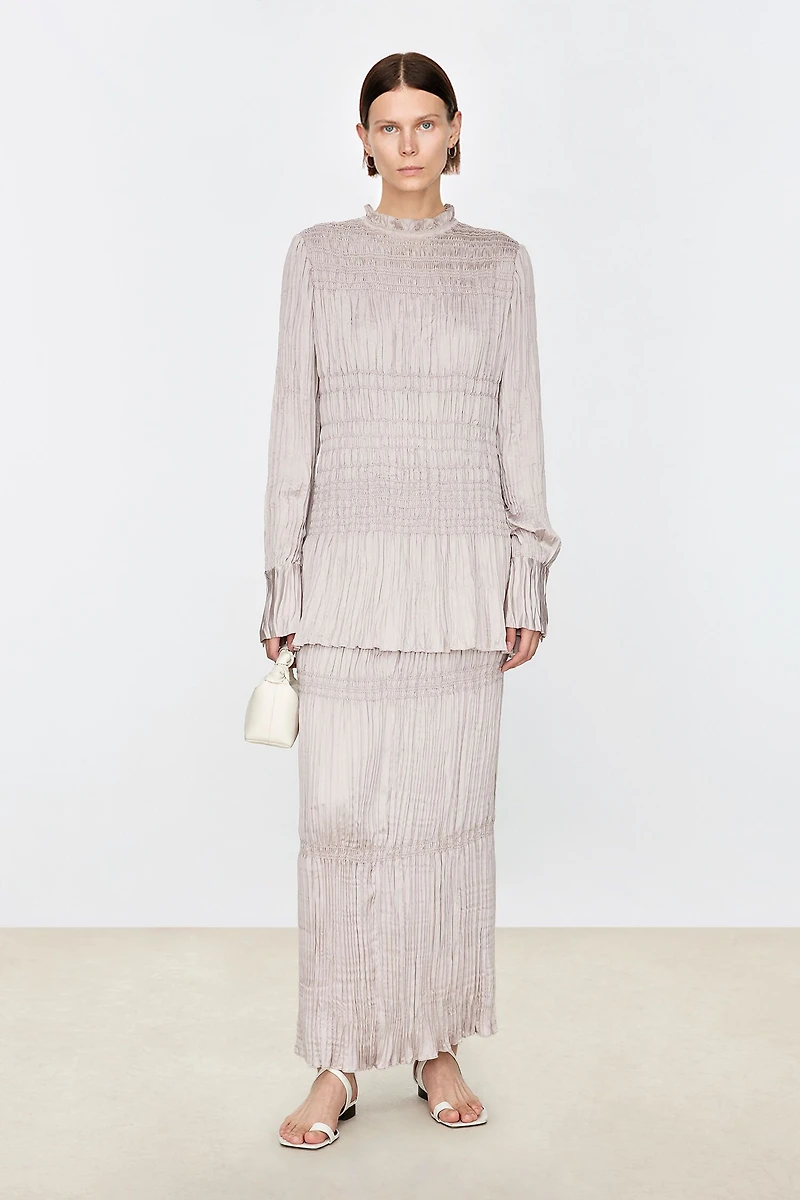 Matte Pearlescent Hand-Pleated Blouse