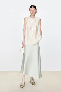 Asymmetric Silk Organza Satin Draped Sleeveless Top