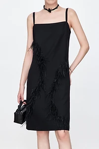 Sleek Beaded Ostrich Feather Slip Dress
