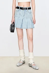 Italian Denim Pleated Short Skirt