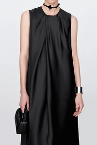 Asymmetric Silk Organza Draped Sleeveless Dress
