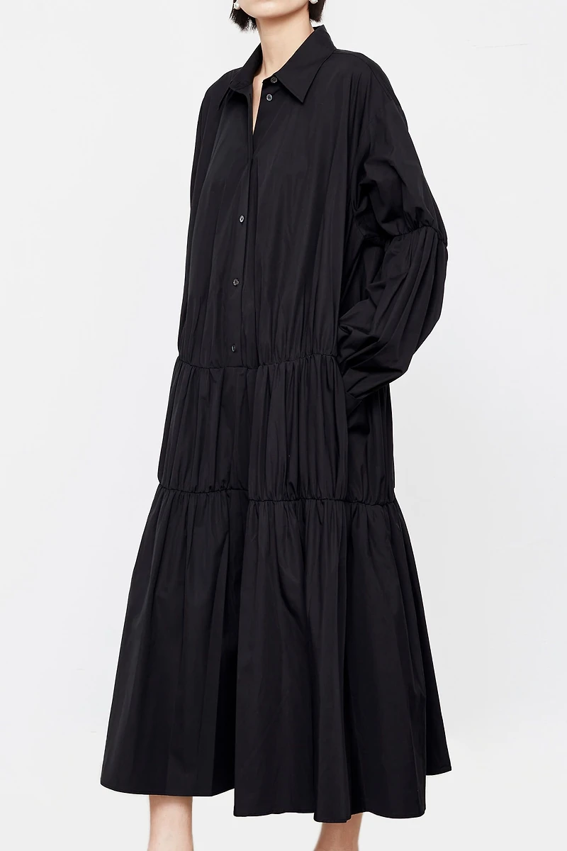 SUPIMA Cotton High-Density Pleated Oversized Shirt Dress