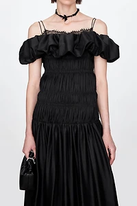 Luxury Silk Puff-Sleeve Smocked Dress