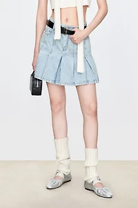 Italian Denim Pleated Short Skirt