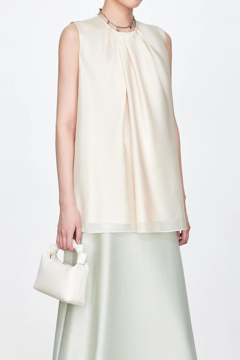 Asymmetric Silk Organza Satin Draped Sleeveless Top