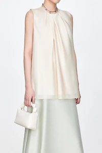 Asymmetric Silk Organza Satin Draped Sleeveless Top