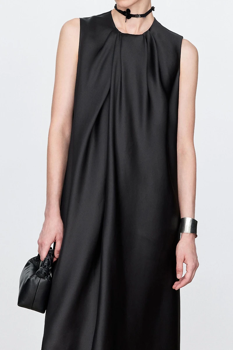Asymmetric Silk Organza Draped Sleeveless Dress