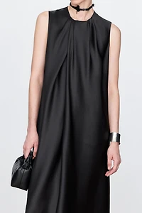 Asymmetric Silk Organza Draped Sleeveless Dress