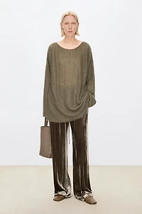 3D Pleated Silk Velvet Pants