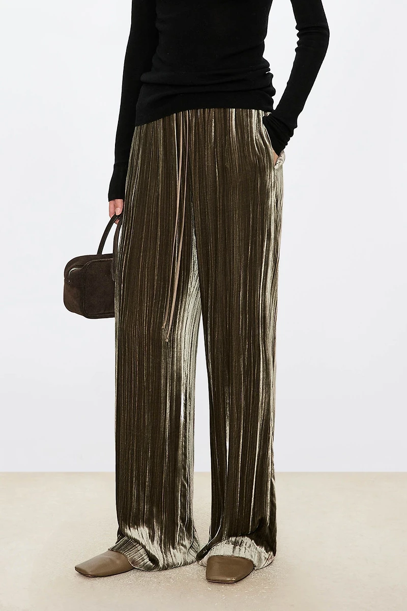3D Pleated Silk Velvet Pants