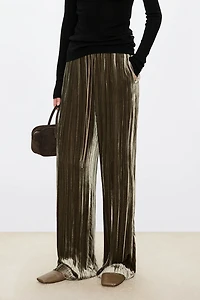 3D Pleated Silk Velvet Pants