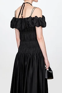 Luxury Silk Puff-Sleeve Smocked Dress