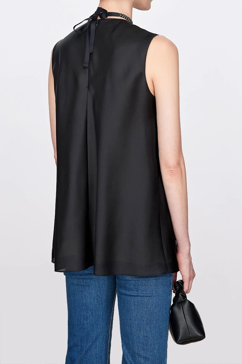 Asymmetric Silk Organza Satin Draped Sleeveless Top
