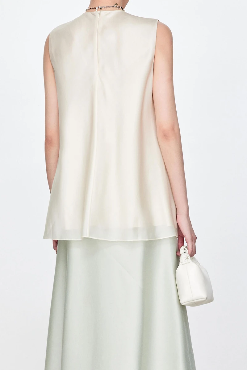 Asymmetric Silk Organza Satin Draped Sleeveless Top